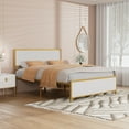 thumbnail image 2 of VECELO Queen Size Metal Platform Bed Frame, Modern Upholstered Bed Frame with Velvet Tufted Headboard and Footboard, No Box Spring Needed, Gold & Beige, 2 of 14
