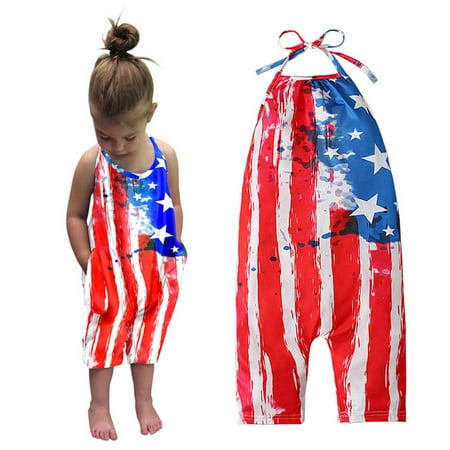 

DAETIROS Exquisite Backless Newborn Baby Girls Boys Jumpsuit Independence Day Summer Sling （1-5 Years） Rompers Blue