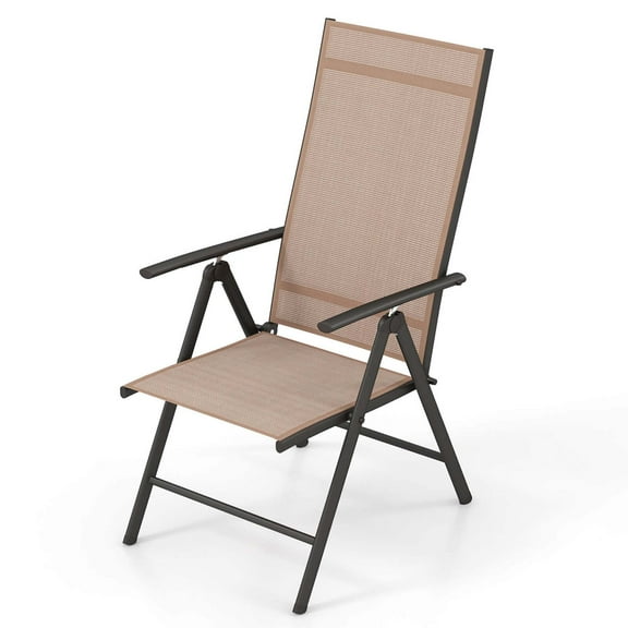 Costway 1 PCS Patio Folding Dining Chair with 7-Level Adjustable High Backrest for Garden Brown