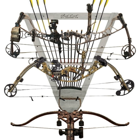 Rush Creek Creations Universal 3 Archery Bow Rack Wall Mount with 12 Arrow Capacity Barn Wood Finish - Features 3 Adjustable Bow Hanging (Best Bow Mounted Camera)