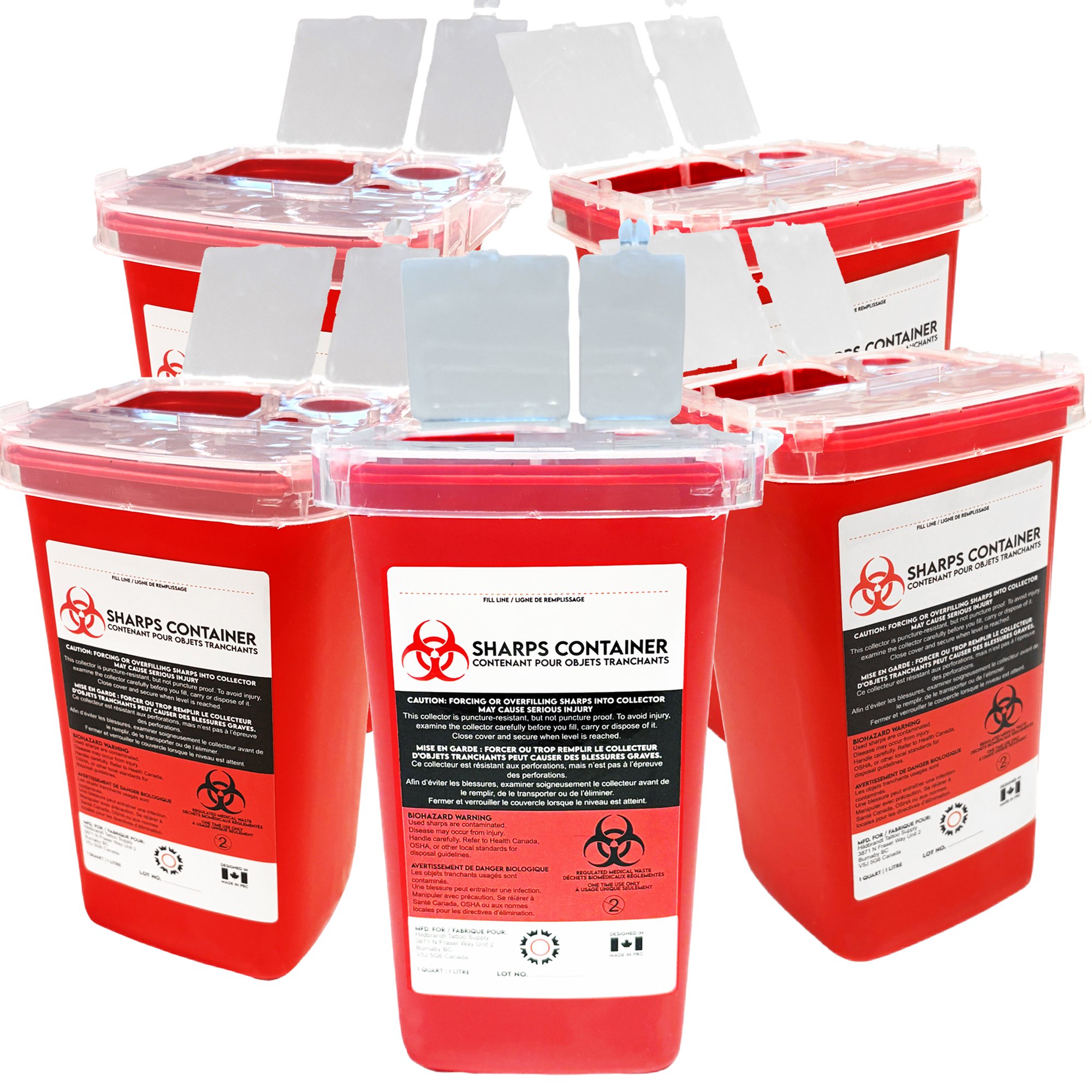 Sharps Container for Professional and Home Use - 1 .06 Quart / 1 Liter Small Size Sharp Container Needle Disposal Containers for Needles Pack of 5