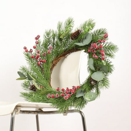 20 Christmas Wreath for Front Doors 2025 Artificial Rattan Garland Wreath with Pinecones and Simulated Eucalyptus Leaves Seasonal Garland for Table Mantle Wall Indoor Outdoor