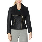 IMAN Global Chic Genuine Lamb Leather Moto Jacket ~Black (Large)