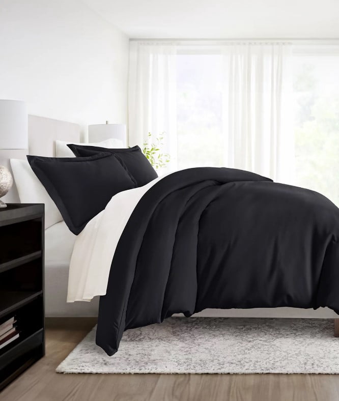 Ienjoy Home Soft Solid 3-pc Duvet Cover Set-Full/Queen -Black