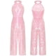 thumbnail image 3 of Traje de baile de Jazz con lentejuelas brillantes para niñas, pelele para desfile, cuello Halter, espalda con tiras, pantalones de pierna ancha sin mangas, mono de una pieza, 3 of 5