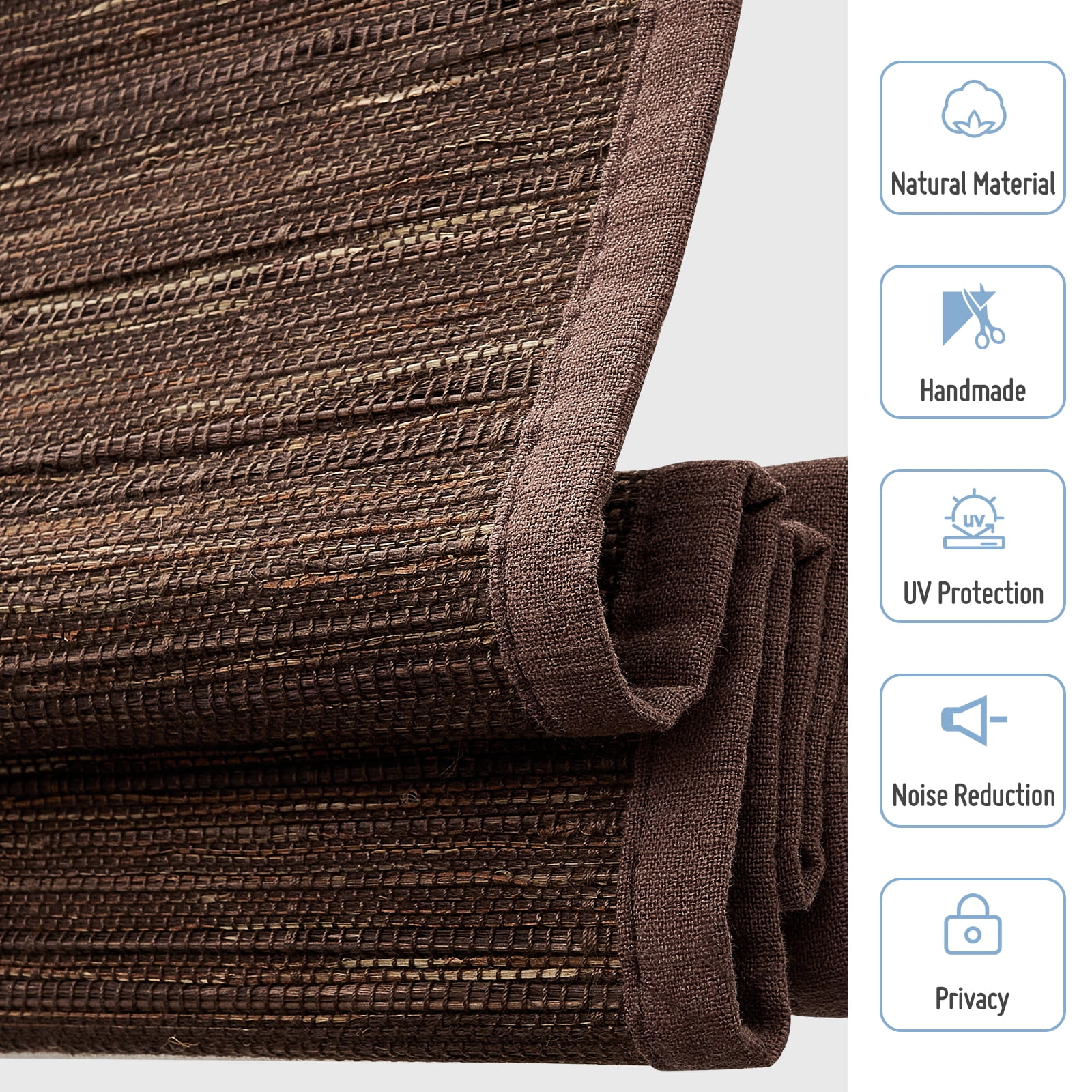 Keego No Drill Motorized Roman Shades Natural Fabric Rechargeable Electric Window Blinds Remote Control Room Darkening Window Treatment - Coffee (with Linen, Block 40%-50% Light) - 51"W x 56"H