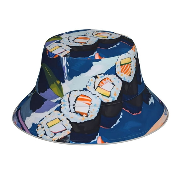 KLL Colorful Sushi Food Art Bucket Hat for Women Men Packable Travel Beach Sun Hat Outdoor Rave Accessories Reflective Fisherman Cap