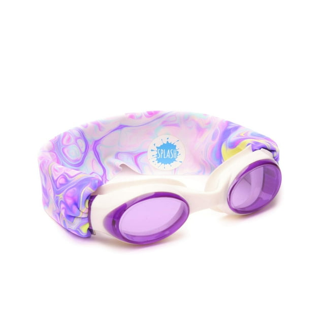 SPLASH SWIM GOGGLES with Fabric Strap - PASTEL SWIRL Fun, Fashionable, Comfortable - Adult & Kids Swim Goggles