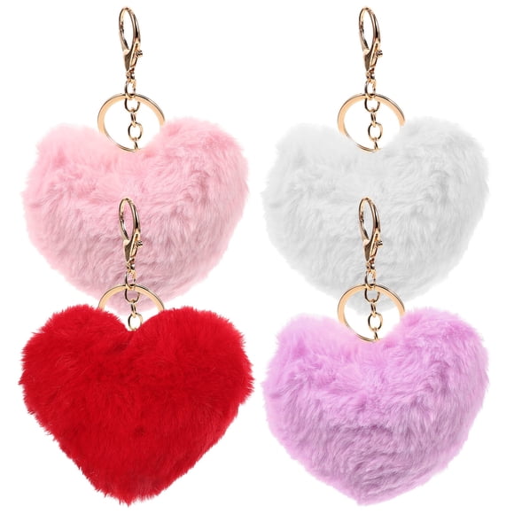 KAKOWELY 4 llaveros de corazón de San Valentín, llavero de peluche con forma de corazón, colgante para mochila o bolso, decoración.