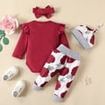 thumbnail image 4 of Bellafa Baby Girls Long Sleeve Ruffle Romper Floral Pants Headband Hat Sets 0-18 Months Infant Girls 4Pcs Outfits Clothes, 4 of 7