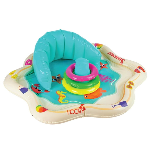 Alfombra inflable para salpicaduras de bebé con respaldo y divertidos anillos apilables | Almohadilla/piscina inflable para bebés | juguetes de verano