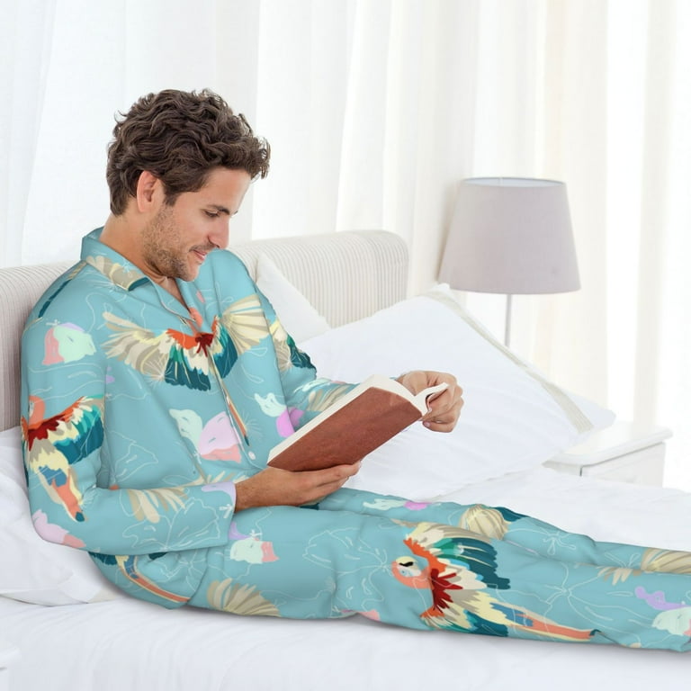 Mens Pajamas Set Pastel Painted Flying Cute Parrot Soft Notched Collar Pajamas for Men Long Sleeve Men s Sleepwear pjs Sets with Pockets Walmart