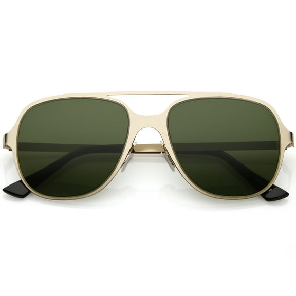 Sleek Metal Aviator Sunglasses With Double Crossbar Neutral Color Flat Lens 54mm (Gold / Green)