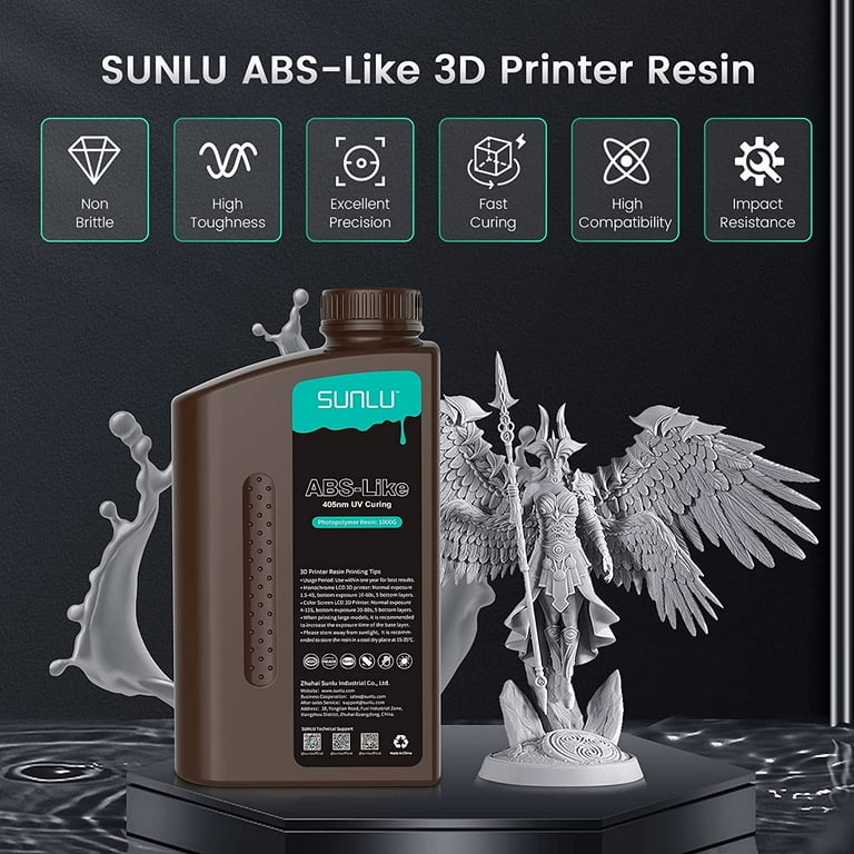  3D Printer Resin, SUNLU Fast Curing Standard 3D Resin for LCD  DLP SLA Resin 3D Printers, 395-405nm UV Light Curing 3D Printing Liquid  Photopolymer Resin, Low Shrinkage, High Precision, 500g, Grey 