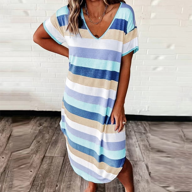 Clearance!MSJUHEG Black and White Striped Dress Casual Dresses for Women  Womens Stripe Casual Short Sleeve V Neck Short Party Dress Flowy Dresses  for Women Dresses for Women Blue 3XL - Walmart.ca