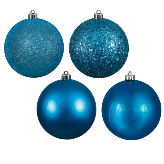 Vickerman 4.75" Turquoise 4-Finish Ball Ornament Assortment, 4 per Box