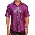 thumbnail image 1 of Camisas INSPIRE CHIC para hombres, de manga corta, con botones, para discotecas, promociones, brillantes, fiesta, camisa disco de los 70, 2XL, rojo rosa, 1 of 5