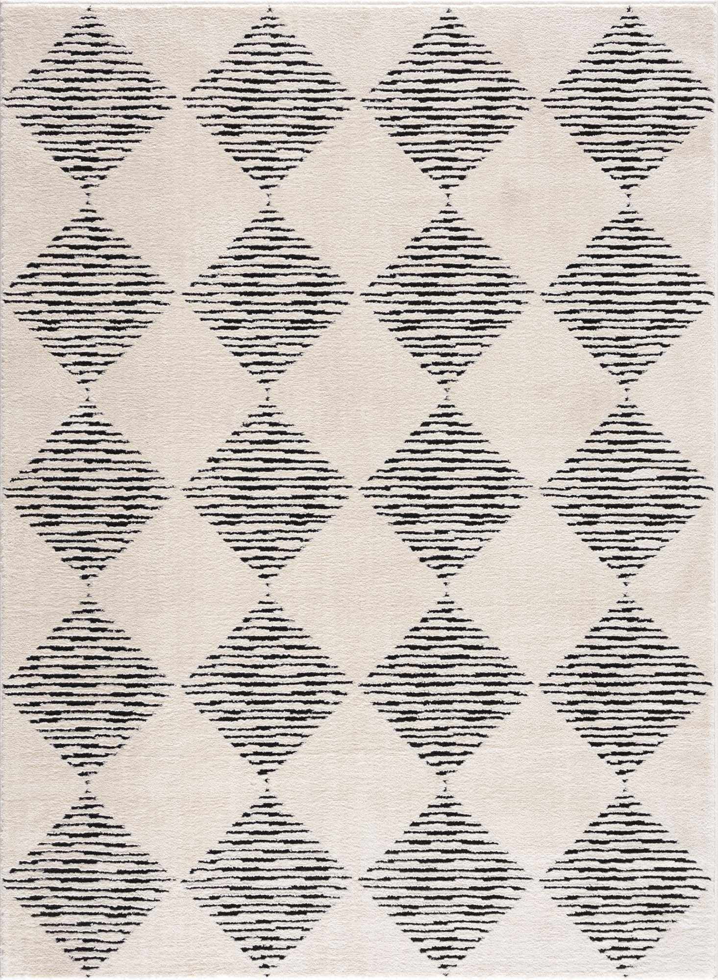 Hauteloom Mahsa Living Room, Bedroom Area Rug - Bohemian Farmhouse Square Tile Pattern - Cream, Black - 5'3" x 7'