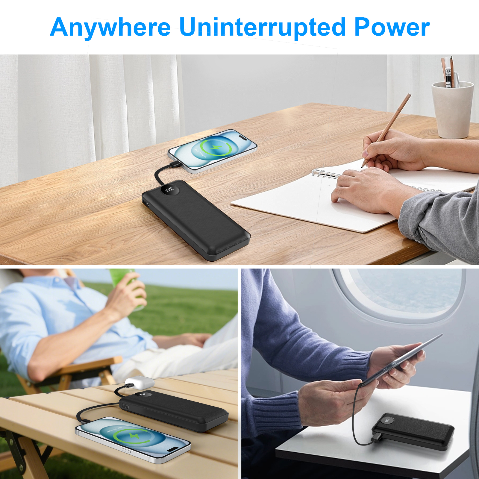 Yelomin 20000mAh Power Bank with 4 Built-In Cables and LED Display photo 7