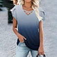 thumbnail image 2 of Kaemgyyd Womens Summer Tops Gradient Short Sleeve T Shirts Cute Cutout Trendy Dressy Casual V Neck Loose Fit Blouse, 2 of 6