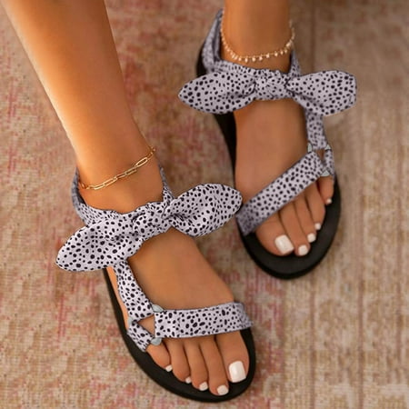 

HIBRO Women s Fashion Summer Flat Comfortable Sandals Wave Point Bowknot Beach Sandals