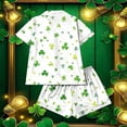 thumbnail image 6 of Feancey Cozy Lounge Sets for Women St. Patrick's Day Pajama Short Set Irish Clover Printed Sleepwear Button Down Shirt and Shorts 2 Piece Outfits White S, 6 of 6