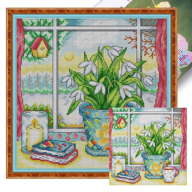 Hilo Algodón Ecológico Bordado Punto Cruz Con Lirio Los Valles 11CT 37x37cm