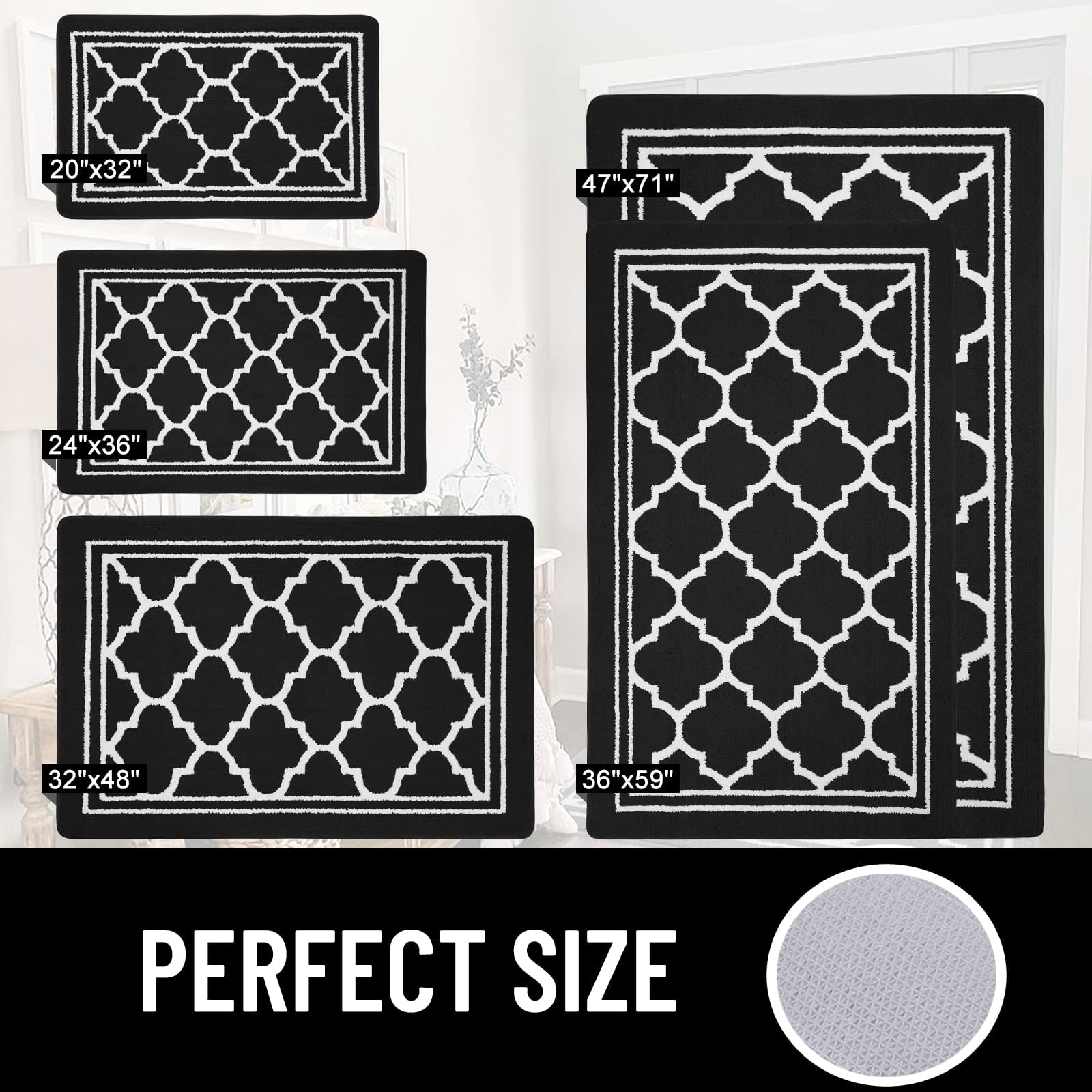 Buganda Door Mats Indoor, 32"×48", Water Absorbent Low Profile Anti-Slip Front Door Mat, Door Rugs for Entrance, Black