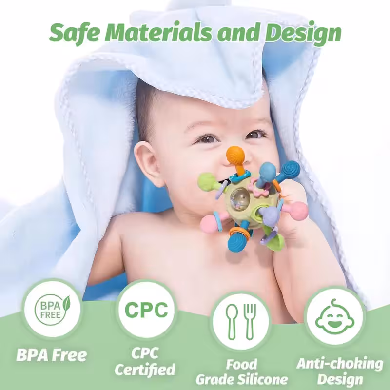 thumbnail image 2 of Juguetes sensoriales Montessori para bebés de más de 6 meses, juguetes de dentición de grado alimenticio Juguetes de barriga para bebés, regalos para niños y niñas, 2 of 6