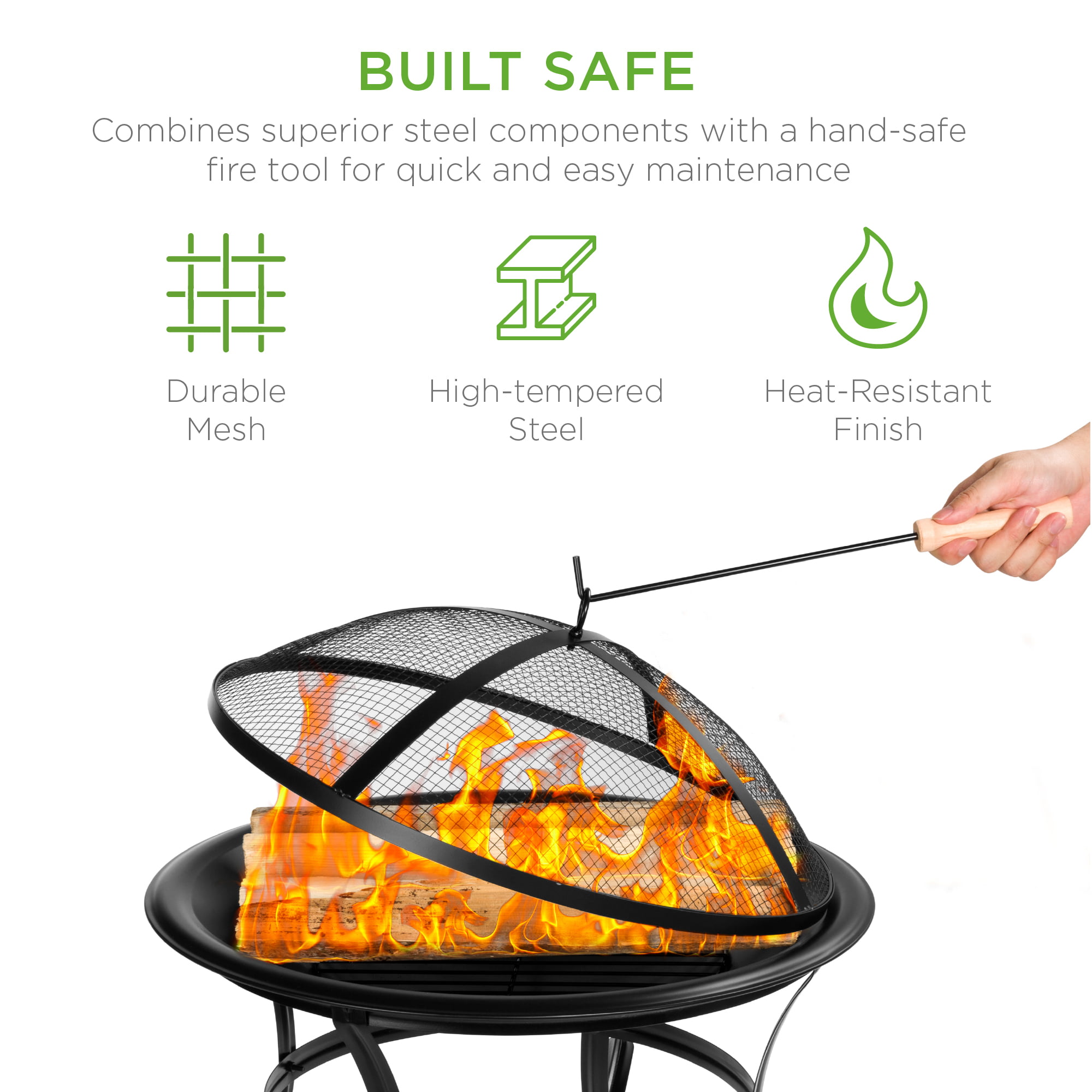 Best Choice Products 22in Steel Outdoor Fire Pit Bowl BBQ Grill w/ Screen  Cover, Log Grate, Poker for Camping, Bonfire