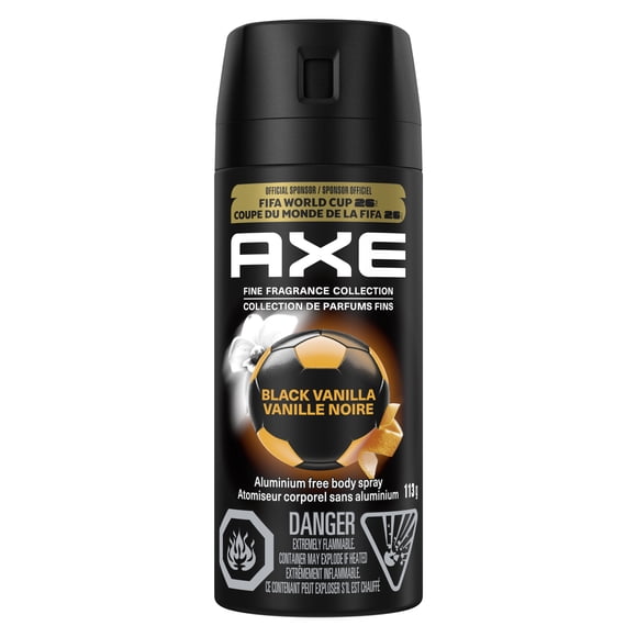 AXE Limited Edition FIFA, Fine Fragrance Collection Premium Body Spray for Men, Black Vanilla Deodorant with 72H Odour Protection, Infused with Vanilla, Orange & Sandalwood Essential Oils, 113g