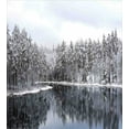 thumbnail image 3 of Woodland Duvet Cover Set, Lake Surrounded by Snow Covered Trees on a Cold Winter Day in Finland Reflections, Decorative 2 Piece Bedding Set with 1 Pillow Sham, Twin Size, Grey White, by Ambesonne, 3 of 3