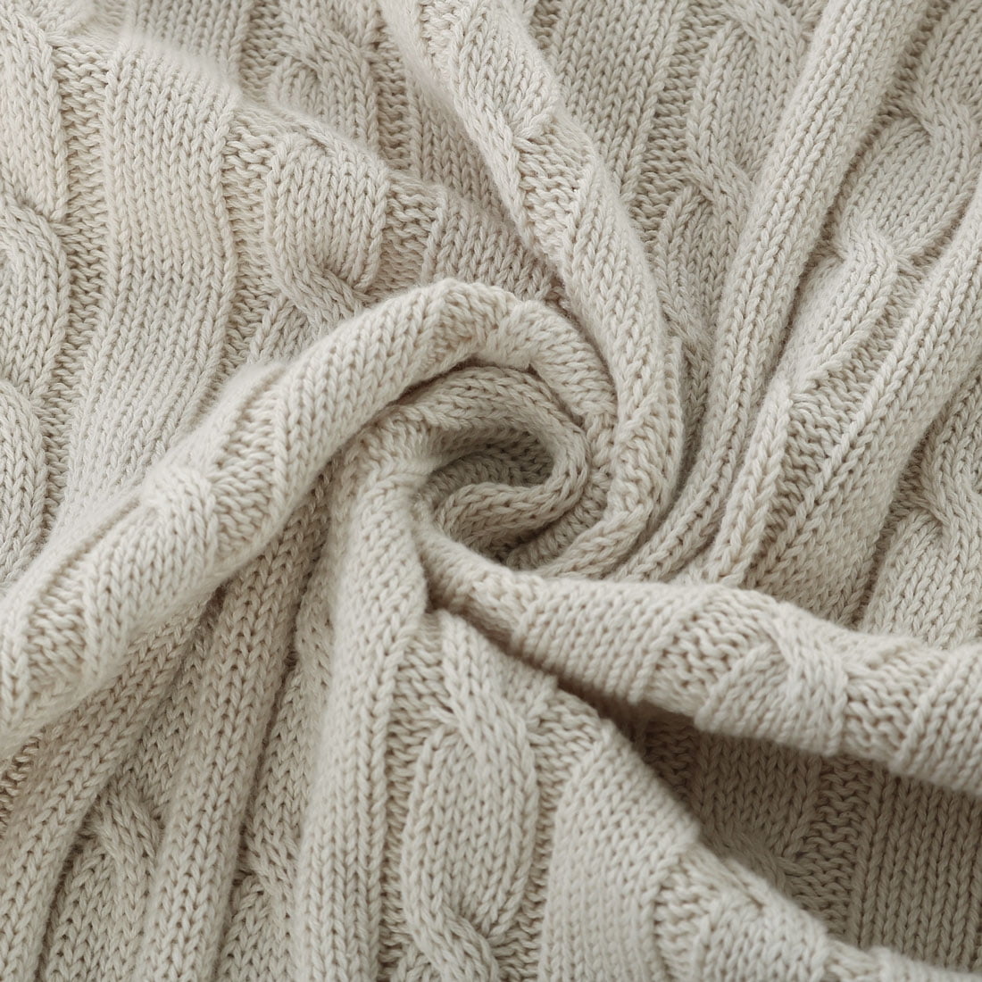 Unique Bargains Cable Knitted Bed Sofa Throw Blanket Beige 71"x79"