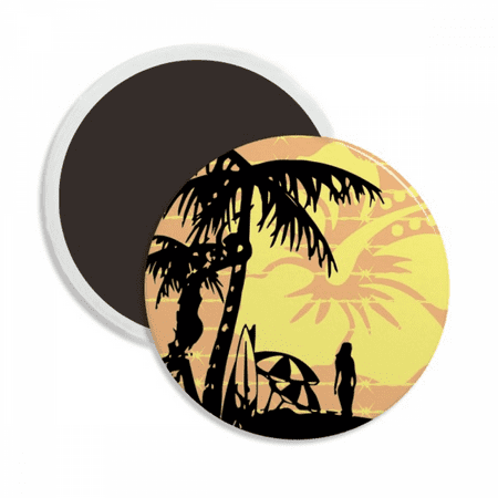 

Coconut Tree Beach Flower Illustration Round Ceracs Fridge Magnet Keepsake Decoration