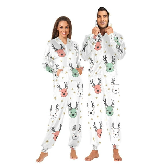 joogoo Xmas Cute Reindeers Unisex Adults Onesies Pajamas Jumpsuits L