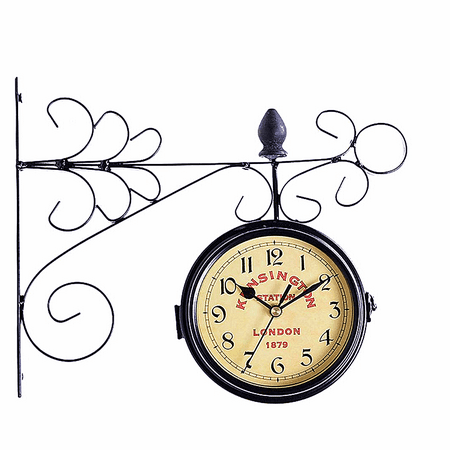 Victoria Station Clock Mrosaa Double Sided Wall Mount Clock Garden Hallway Station Metal Vintage Retro Home Decor ()