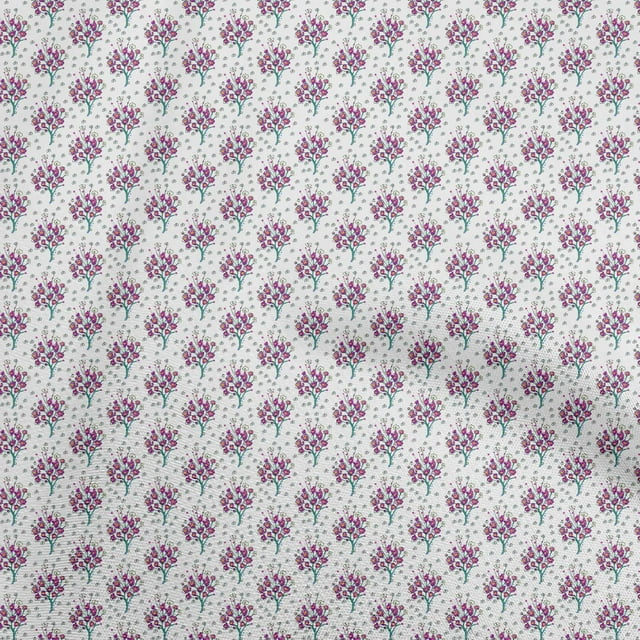 oneOone Polyester Lycra White Fabric Floral Sewing Craft Projects Fabric Prints By Yard 56 Inch Wide