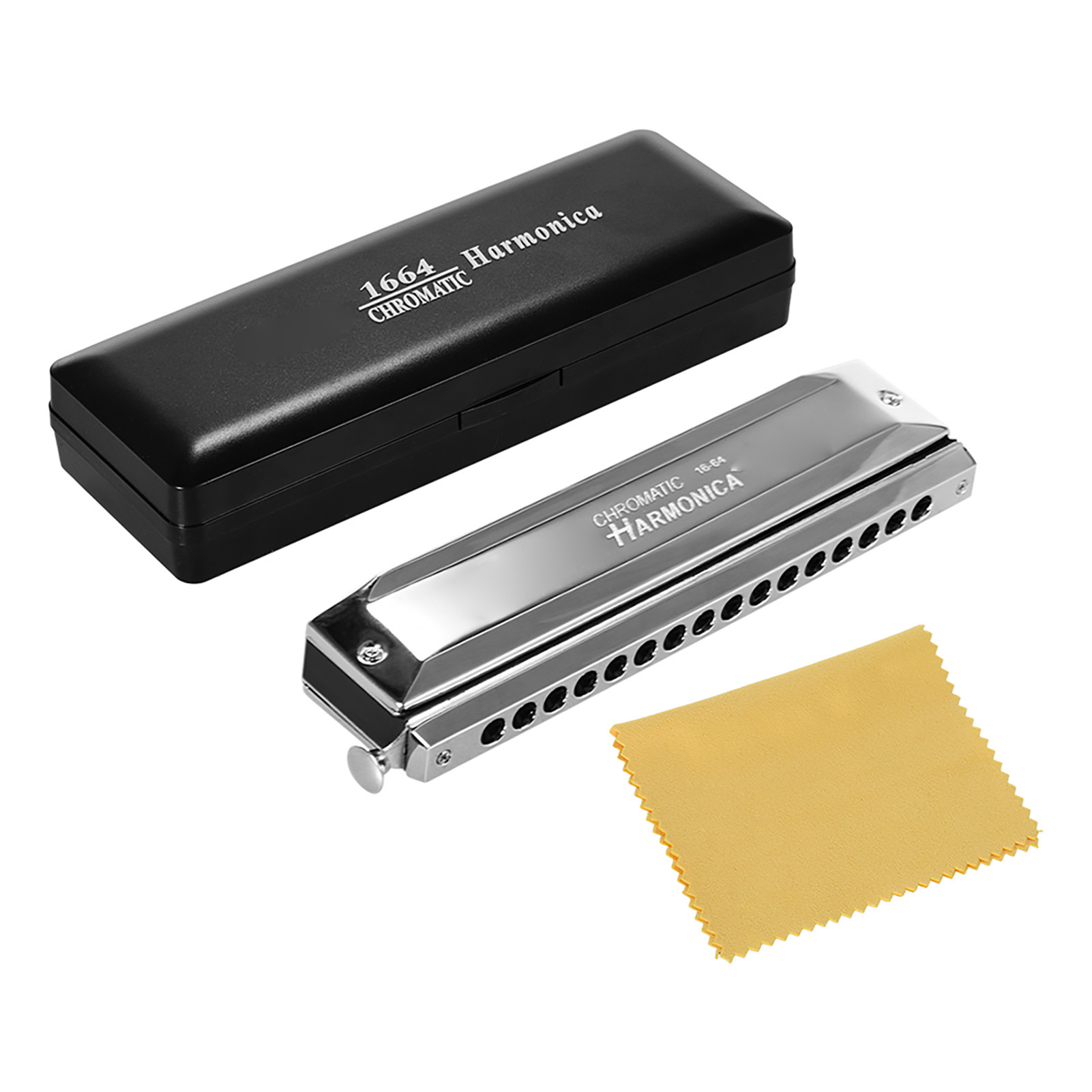 Elowen mouth organ Harmonica Swan SW-1664 16 Holes Chromatic Harmonica C Key 64 Tones Mouth Organ with Storage Case and Cleaning Cloth for Kids & Adults