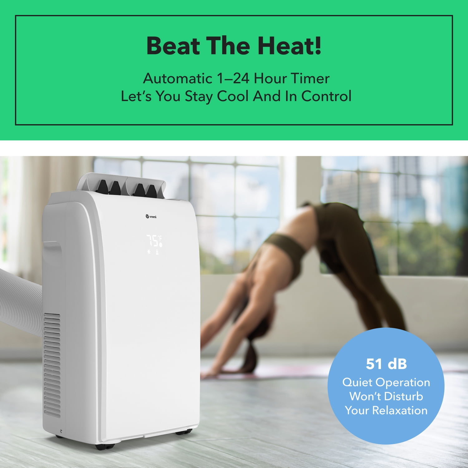Vremi 10000 BTU Portable Air Conditioner - Easy to Move AC Unit for Rooms up to 250 Sq Ft - with Powerful Cooling Fan, Reusable Filter, Auto Shut Off (6250 BTU New DOE)