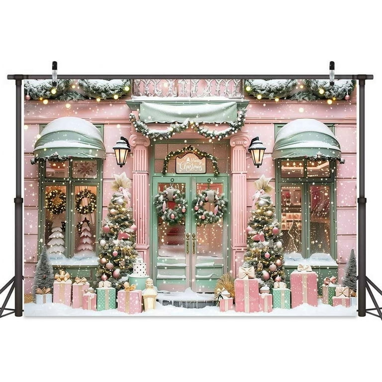 Christmas Gifts Store Backdrop Santa's Toy Store Window Xmas Tree Winter Kids Portrait Photography Background R Photo Studio