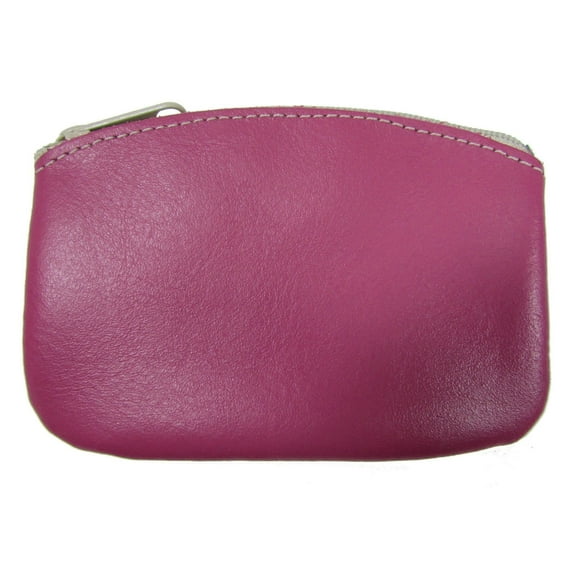 Leather Medium Zippered Coin Pouch Change Holder USA Made, Pink