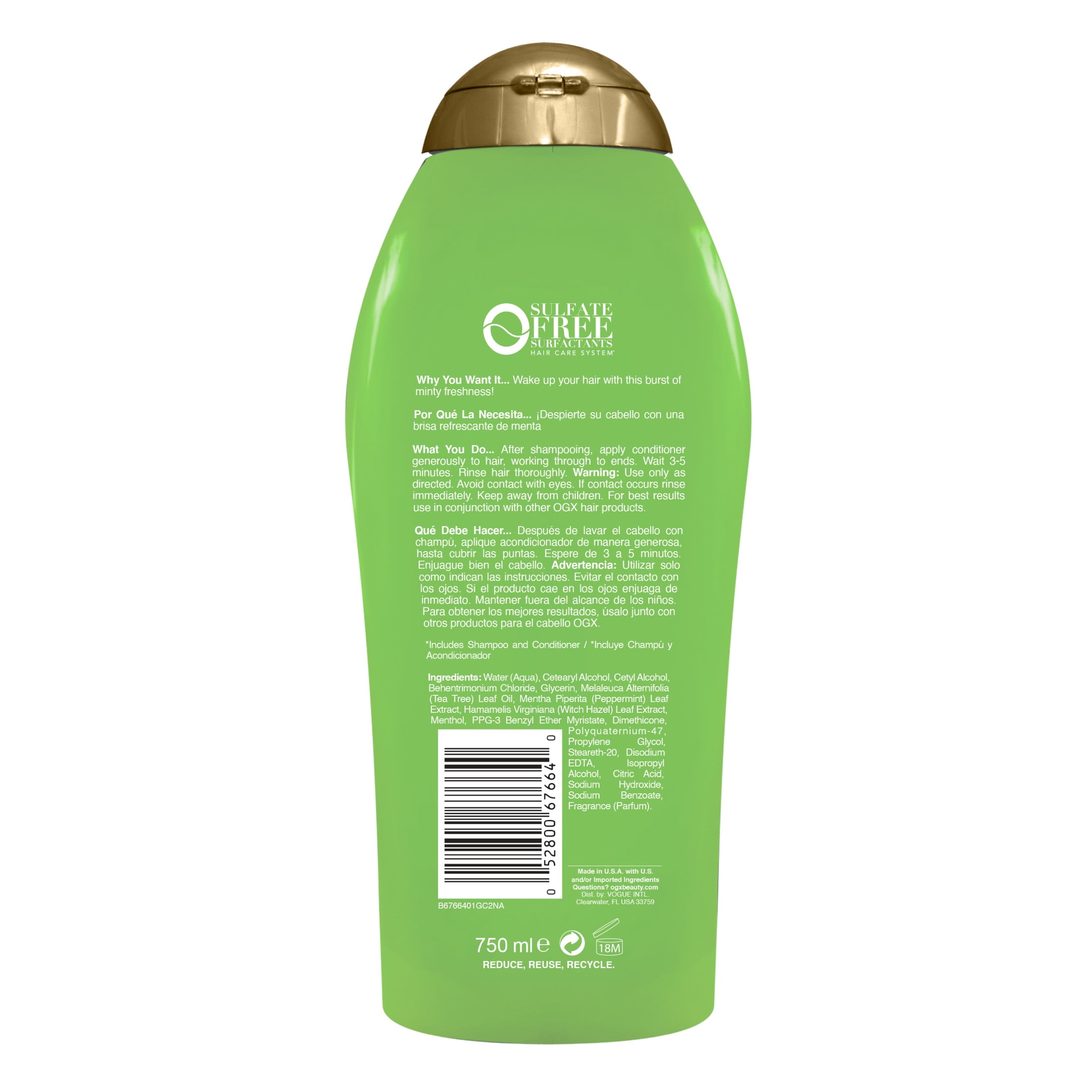 OGX Extra Strength Refreshing Scalp + Teatree Mint Daily Conditioner with Peppermint, 25.4 fl oz