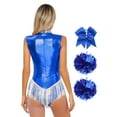 thumbnail image 2 of Alvivi Women Metallic Sleeveless Tassel Bodysuit Cheerleading Uniform Cheer Leader Outfits Blue S, 2 of 7