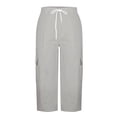 thumbnail image 4 of FUNUONY Cargo Capri Pants for Women Summer Casual Loose Capri Pants with Pockets Plus Size High Waisted Work Button Cropped Pant Lightweight Capri Pants Drawstring Straight Leg Hiking Cropped Pant, 4 of 9