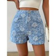 thumbnail image 4 of LWavelet Women's Floral Embroidery High Waisted Shorts Elegant Casual Summer Shorts for Date Daily Outings Blue XL, 4 of 5