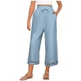 thumbnail image 6 of Tnhcen Women's Fashionable Wide-Leg Embroidered Pants - 2025 New Casual Drawstring Elastic Waist 9-Inch Hem Cotton-Linen Blend Wide-Leg Trousers S-2XL, 6 of 6