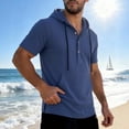 thumbnail image 2 of Men's Cotton Short Sleeve Hooded T-Shirt, Solid Color Casual Tee with Pocket, Button Down Closure, Soft Breathable Fabric, Daily Wear Streetwear Gym Vacation, Beach | Zenithor,Navy L, 2 of 7