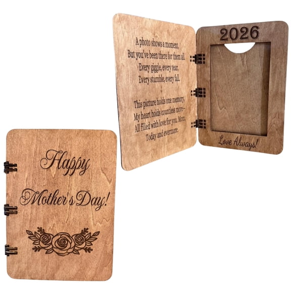 Mother’s Day Wooden Greeting Card Picture Frame – Hinged Wood Photo Card Holds 4x6 Photo – Personalized Keepsake Gift for Mom
