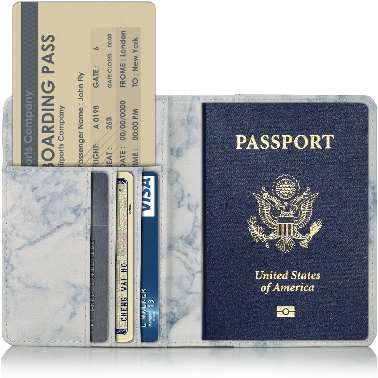 Linist Passport Holder Cover Wallet RFID Blocking PU Leather Travel Document Holder, Card Case Travel Accessories for Women Men (Blue)
