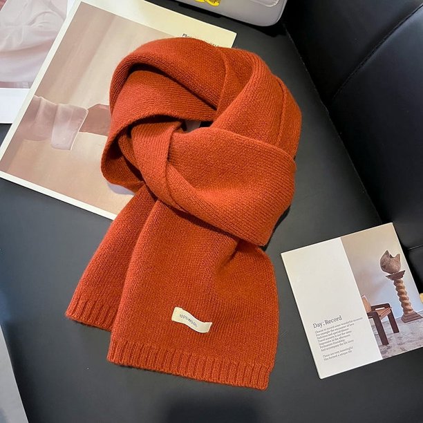 Bufanda de lana glutinosa suave para mujer, otoño e invierno, bufanda versátil gruesa y cálida de color sólido beige para hombres y mujeres